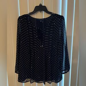 Tommy Hilfiger Navy Polka Dot Sheer Blouse Women’s Medium